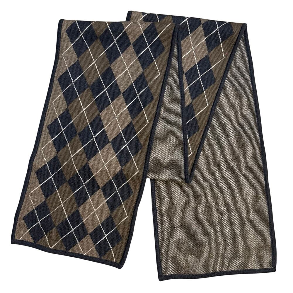 Murano 100% Merino Wool Scarf Argyle Diamond Rectangle Winter Brown 76.5"